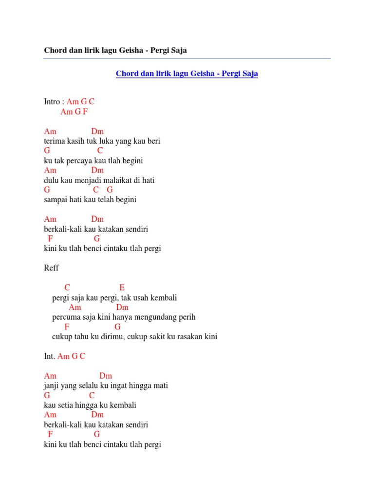 Chord Dan Lirik Lagu Geisha Pergi Saja Pdf