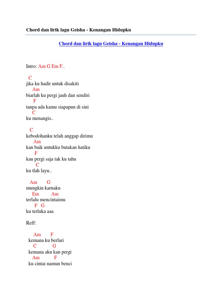 Arsia Lirik: Chord Dan Lirik Lagu Geisha