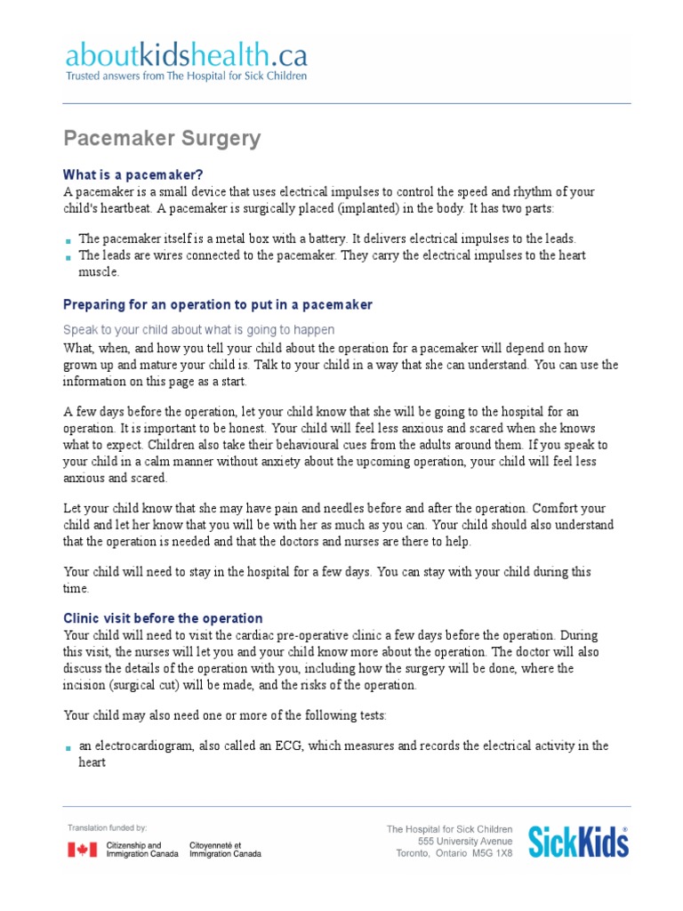 Guide to Pacemaker Surgery for Kids | PDF | Wellness