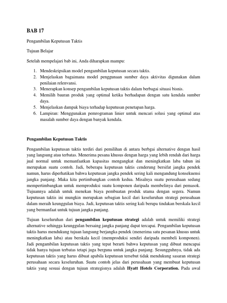 Contoh Soal Pengambilan Keputusan Taktis Dan Penyelesaiannya