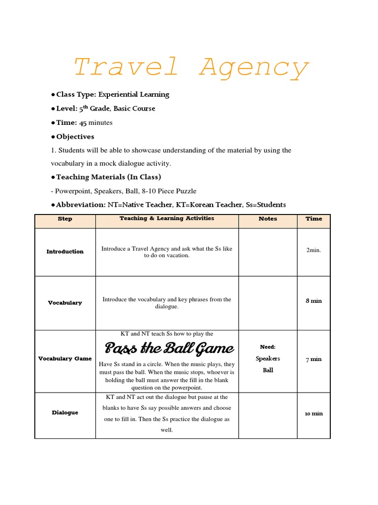 business travel lesson plan