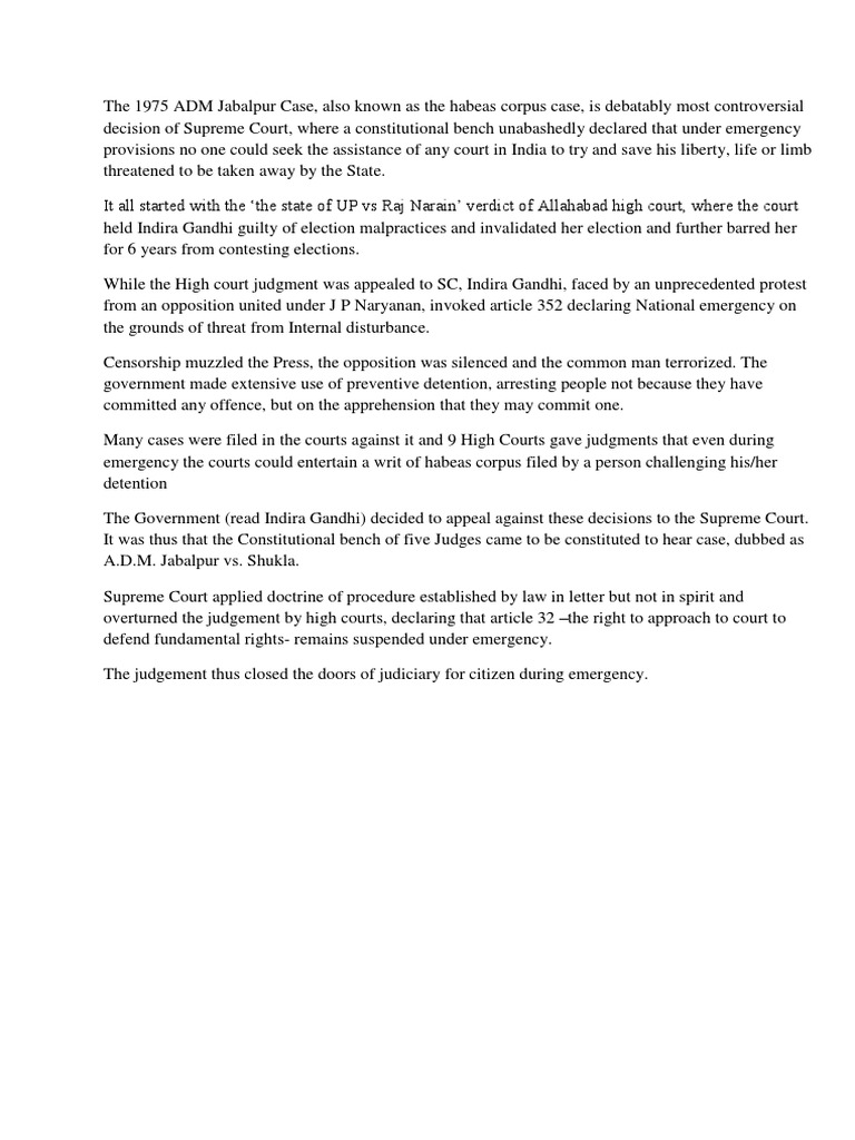 The 1975 ADM Jabalpur Case PDF