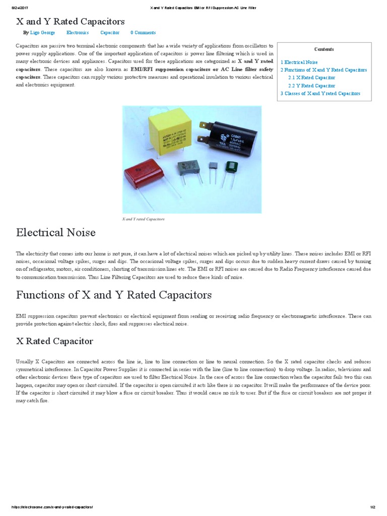 X and Y Rated Capacitors EMI or RFI Suppression AC Line Filter PDF