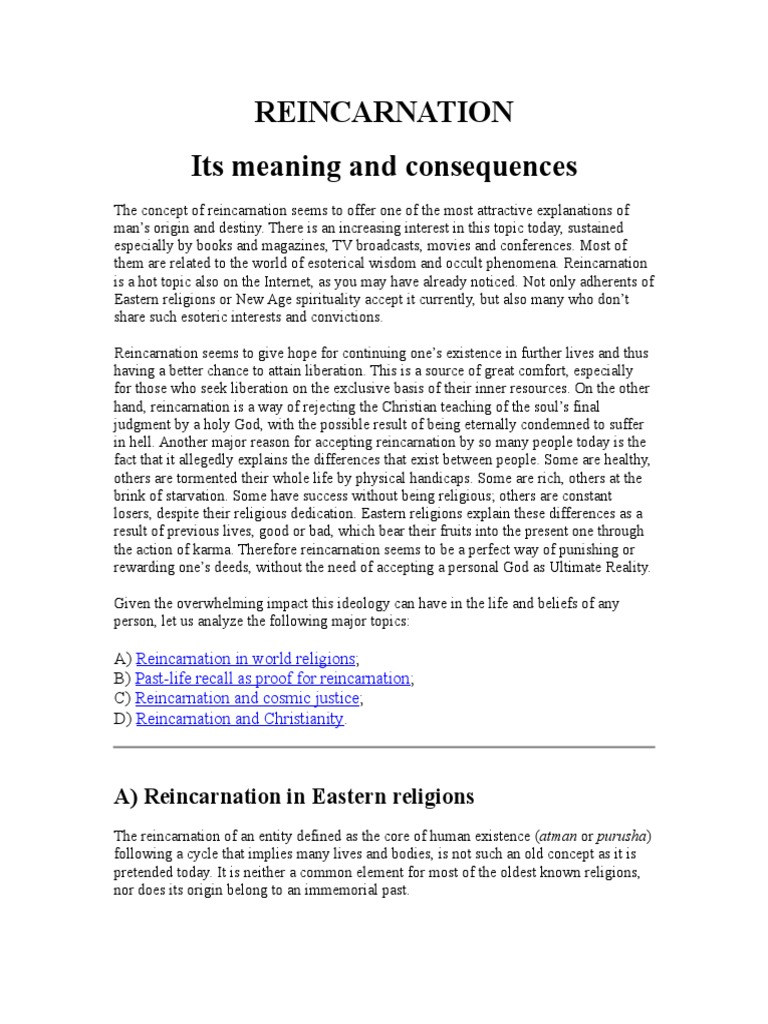Reincarnation Its Meaning and Consequences: A) Reincarnation in Eastern ...