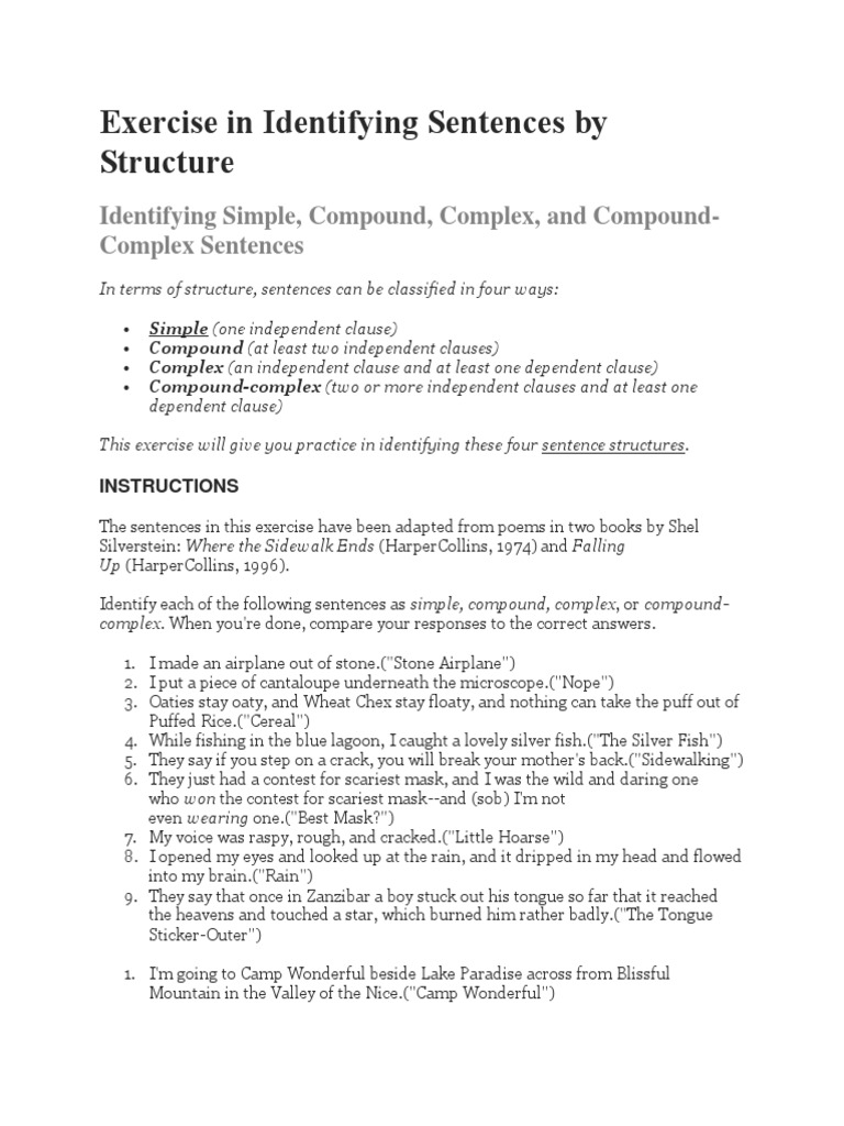 Sentence Structure Identification Exercise | PDF | Leisure