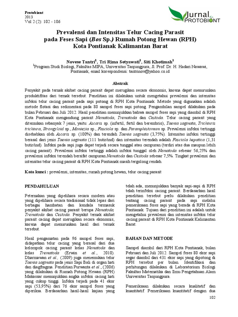 Jurnal Parasit Cacing Sapi Bali Novese