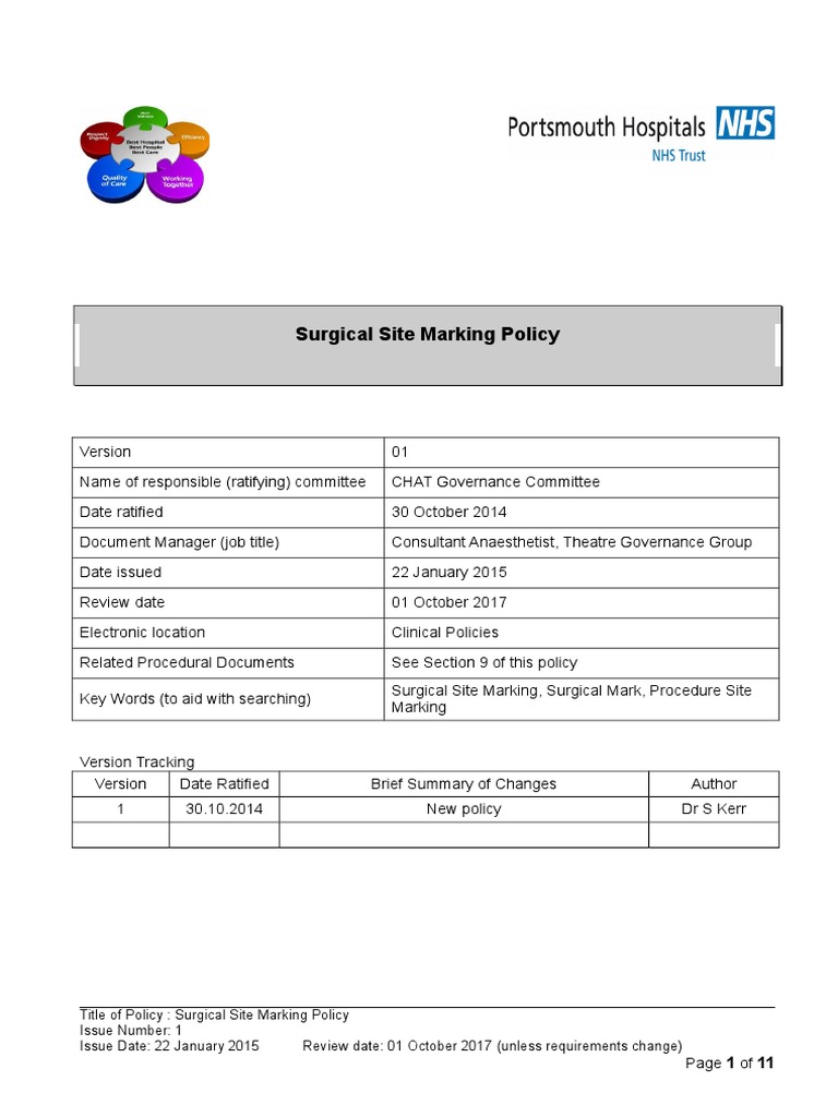 Surgical Site Marking Policy Overview | PDF | Surgery | National Health ...