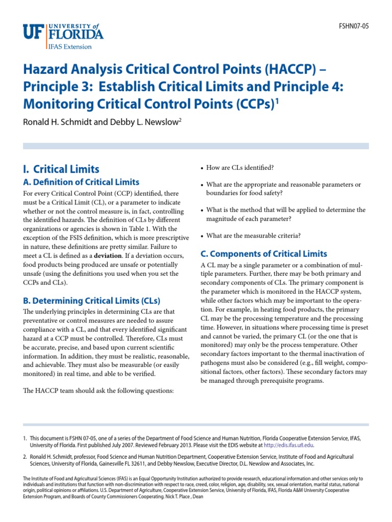 Hazard Analysis Critical Control Points (Haccp) Principle 3