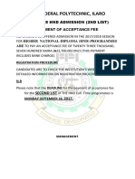 Federal Polytechnic Ilaro HND Admission Second List 2017