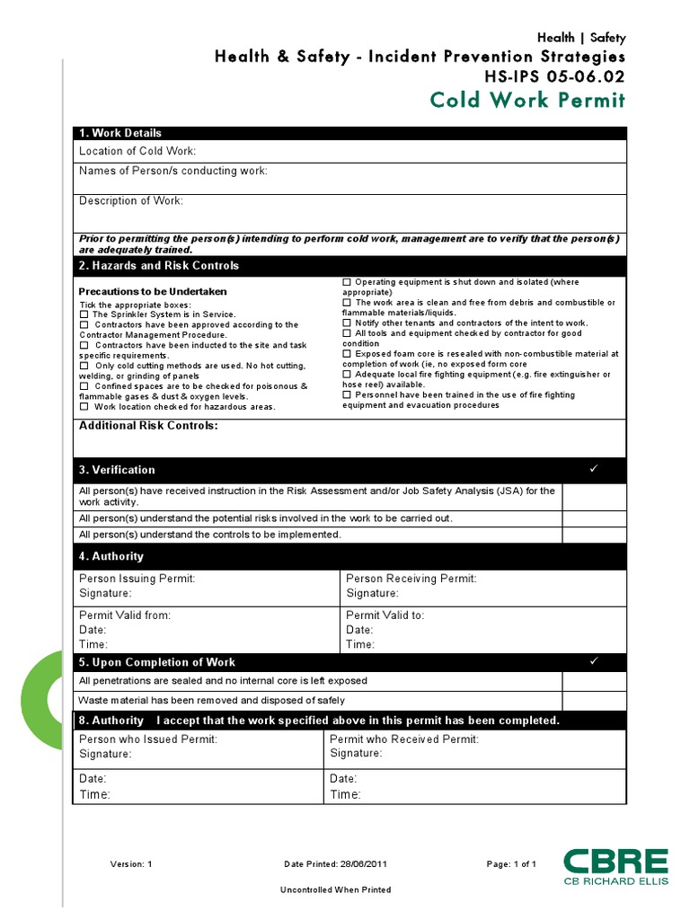 Cold Work Permit | Firefighting | Fires