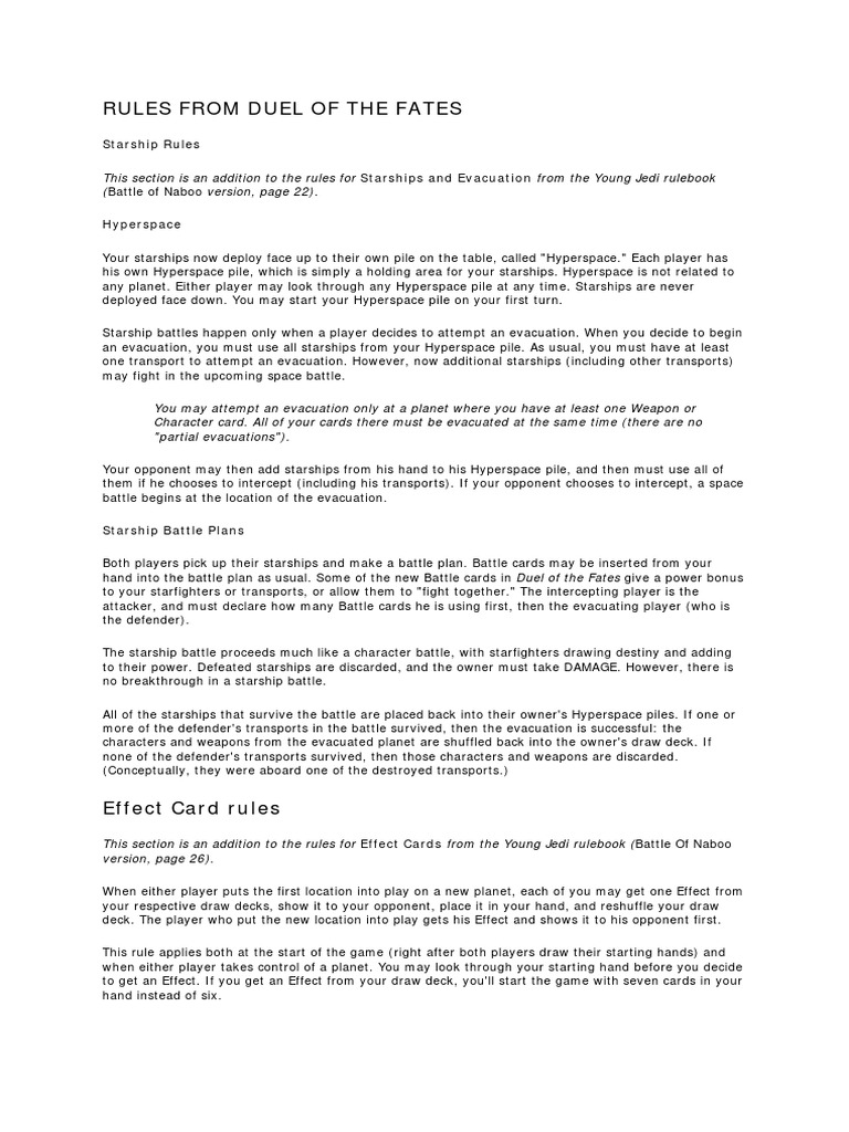 Young Jedi CCG - Rules Addition - Boonta Eve Podrace | PDF | Obi Wan ...
