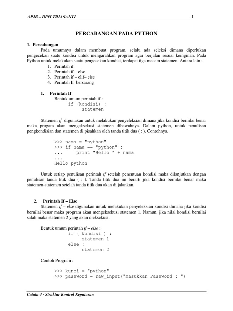 Struktur Kontrol Percabangan Python | PDF