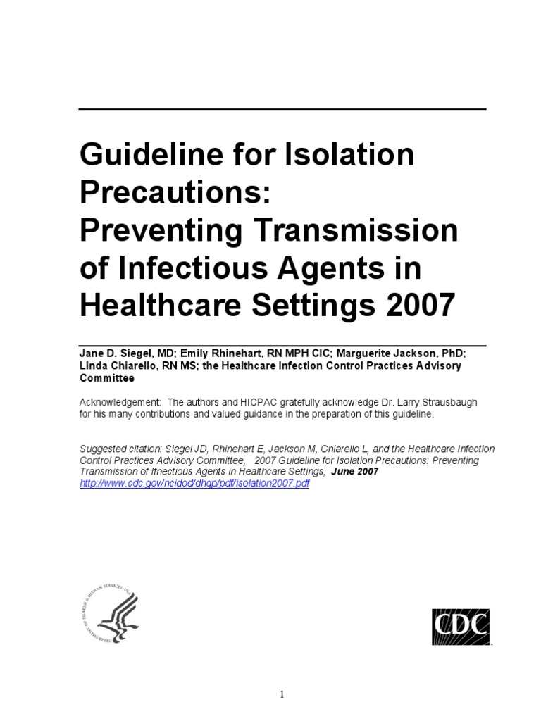 Guideline For Isolation Precautions Preventing Transmission of Infectious Agents in Healthcare