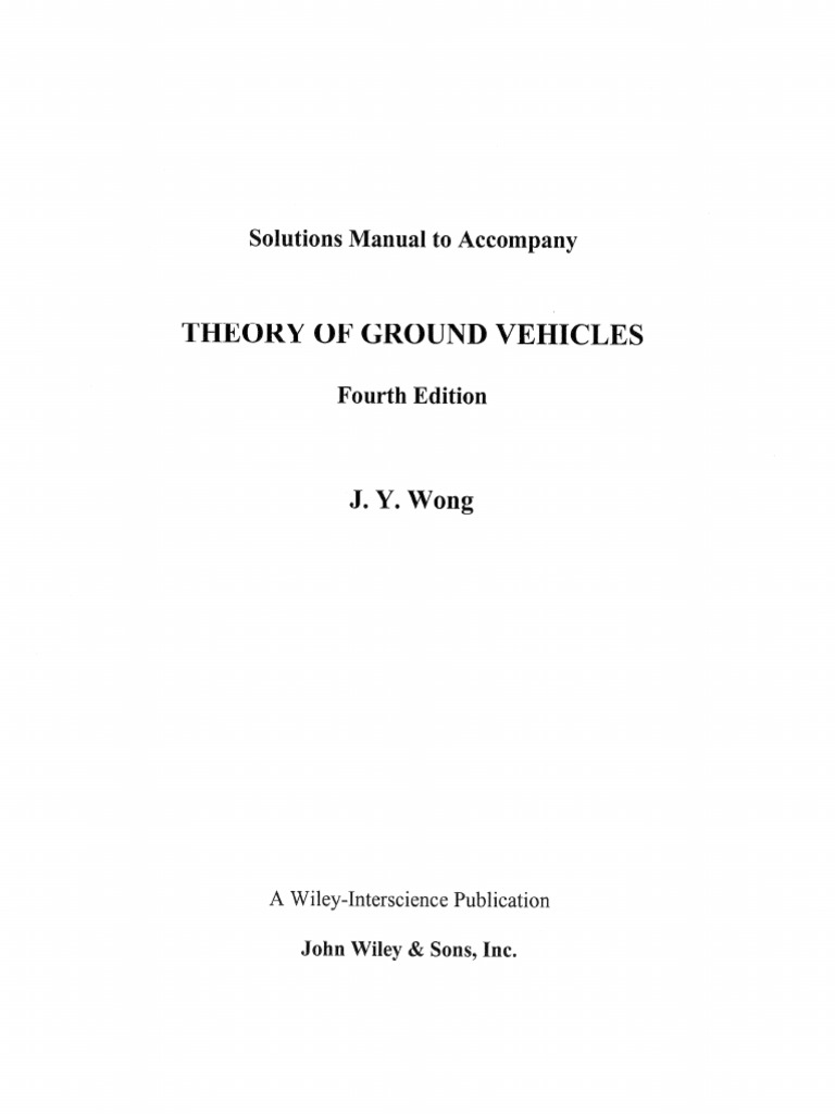 Solutions Manual Theory of Ground Vehicles 4th Edition Wong PDF