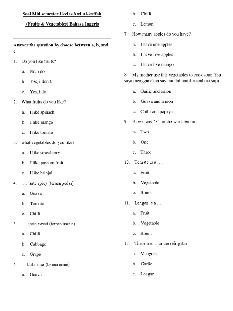 Soal Latihan Fruits And Vegetables Asian Cuisine Regional Ethnic Food