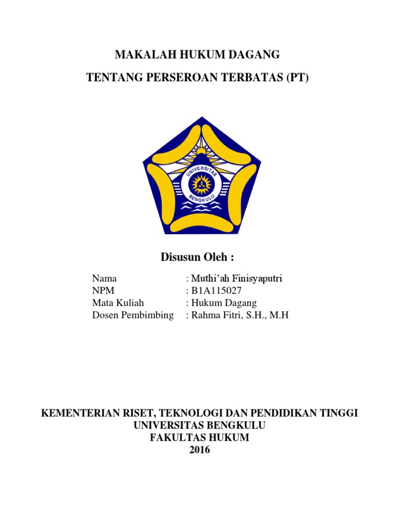 Makalah Hukum Dagang Cover Katapengantar Daftarpustaka