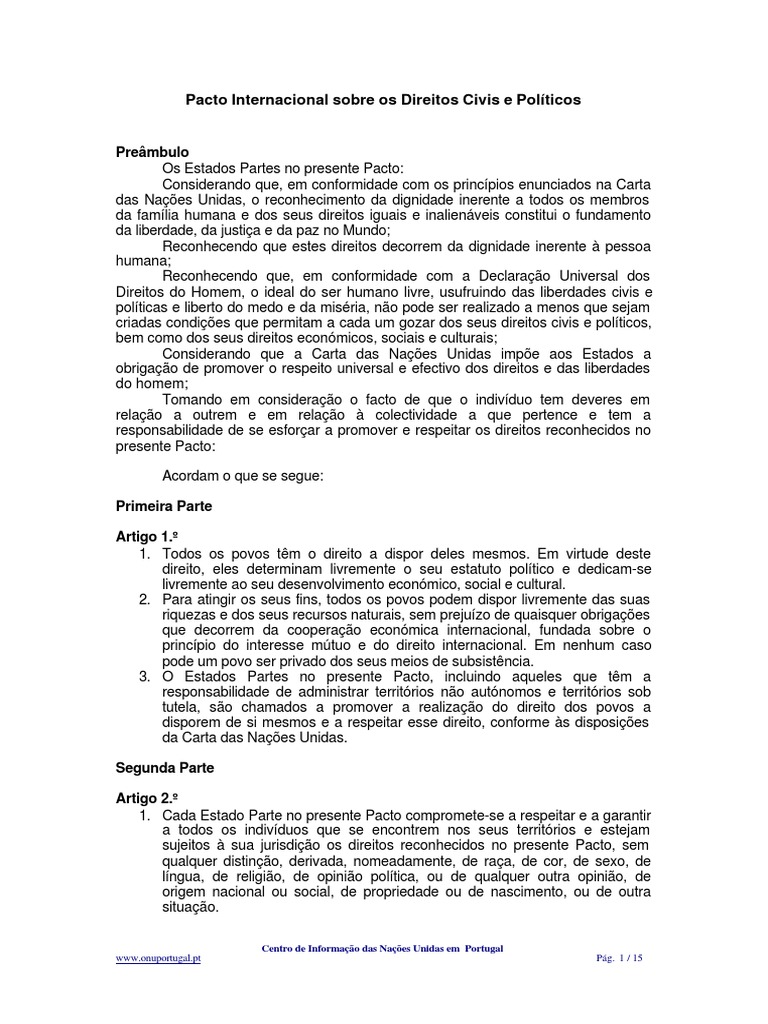 Pacto Internacional Sobre Os Direitos Civis e Políticos | PDF | Nações ...