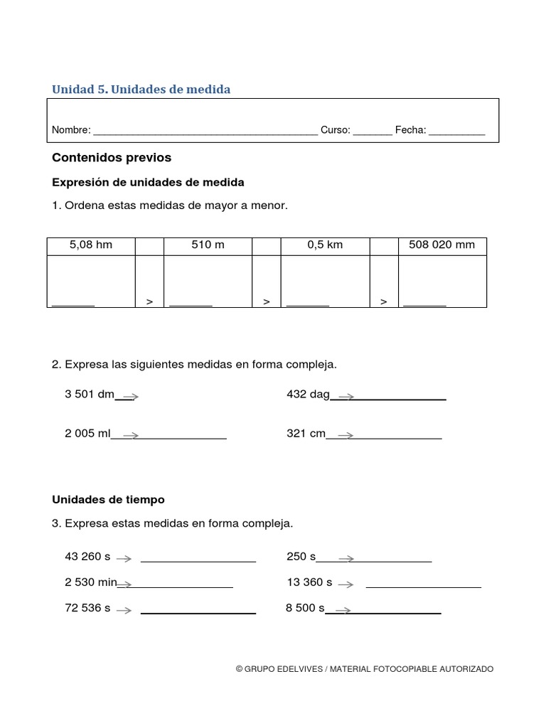 Examen Mates | Unidades de medida | Referencia
