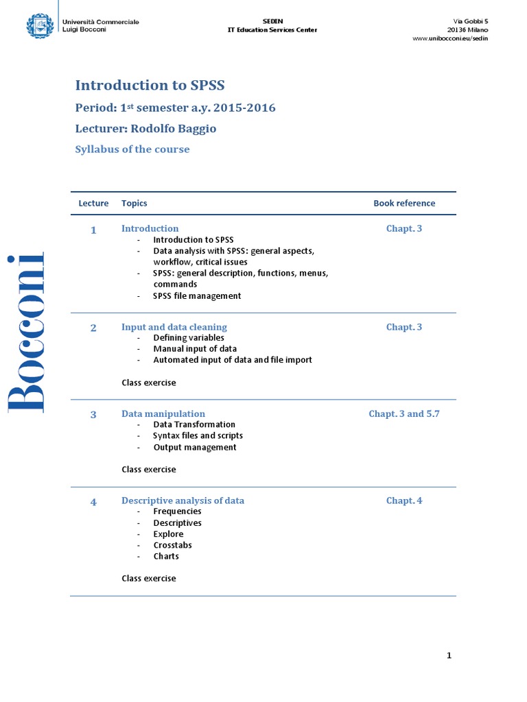 SPSS Course Syllabus Overview | PDF | Spss | Regression Analysis