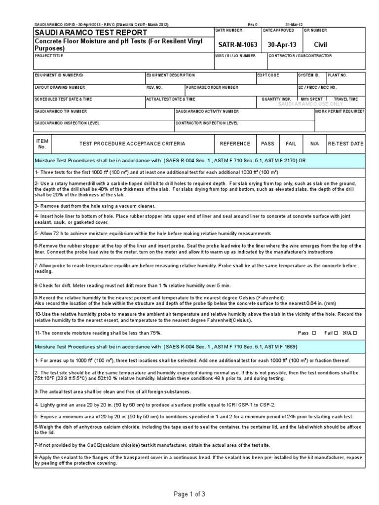 Concrete Moisture and pH Test Results for Resilient Vinyl Flooring
