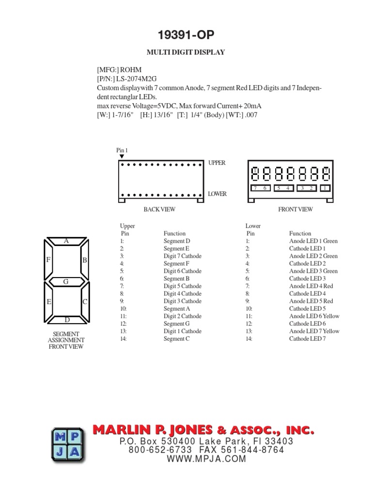 LED Display Datasheet 19391 PDF Anode Cathode