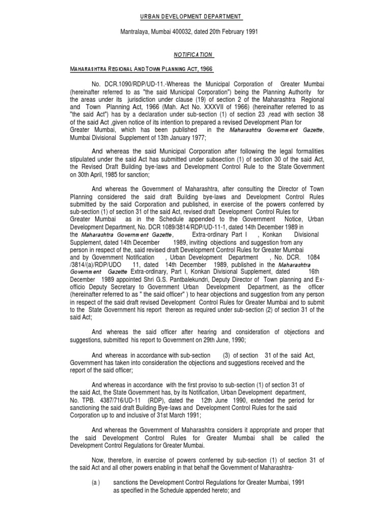 Development Control Regulations 1991 | PDF