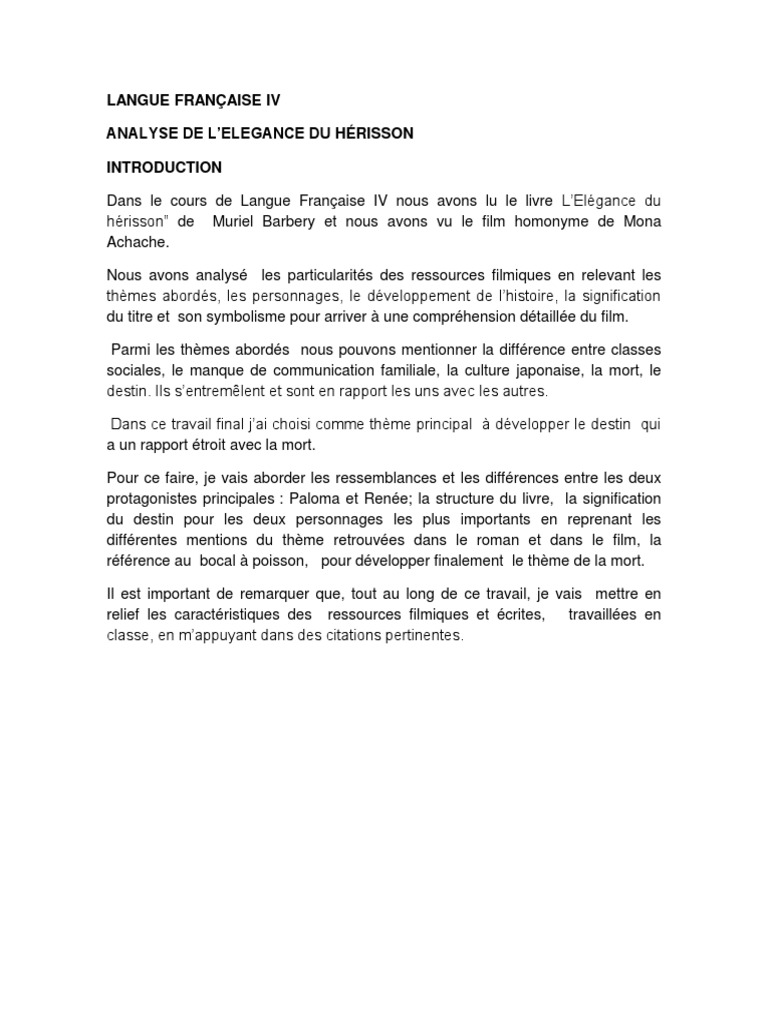 Analyse De L Elegance De L Herisson Romans Science