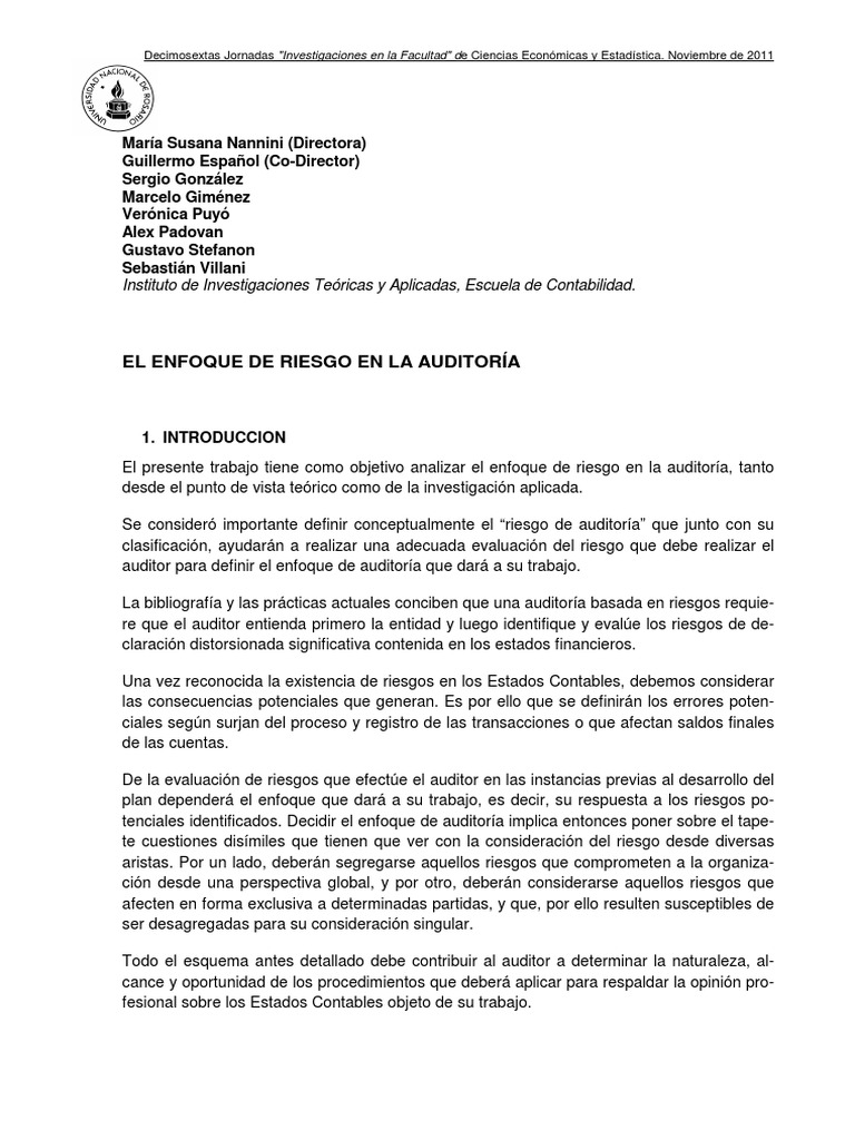 Enfoque de Riesgo en Auditoría Financiera | PDF | Valoración ...
