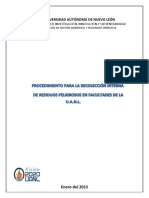 Procedimiento Para La Recolección Interna de Residuos Peligrosos en Facultades