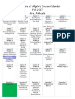 Foundations of Algebra Course Calendar