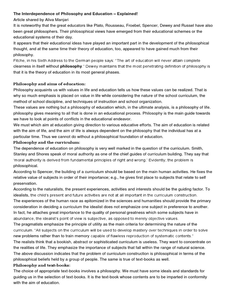 The Interdependence of Philosophy and Education | PDF | Idealism ...