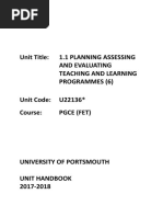 Unit U22136 1.1 ProfPost Grad FE PGCE 2017-18