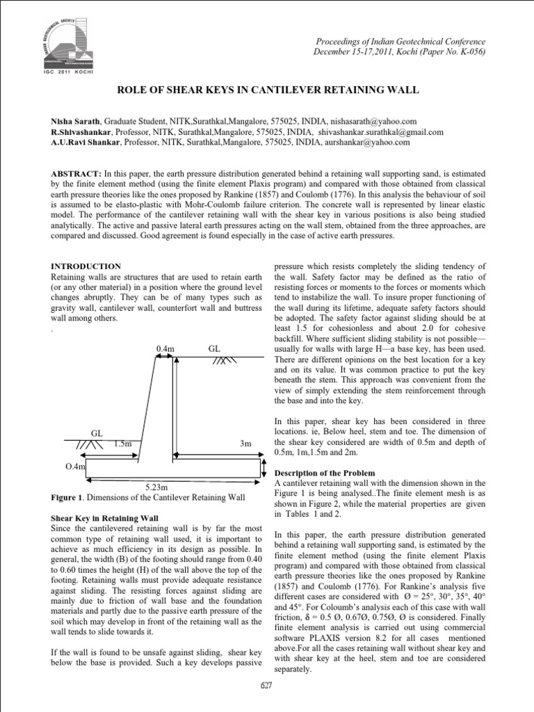 Shear Key Analysis in Retaining Walls | PDF | Geotechnical Engineering ...