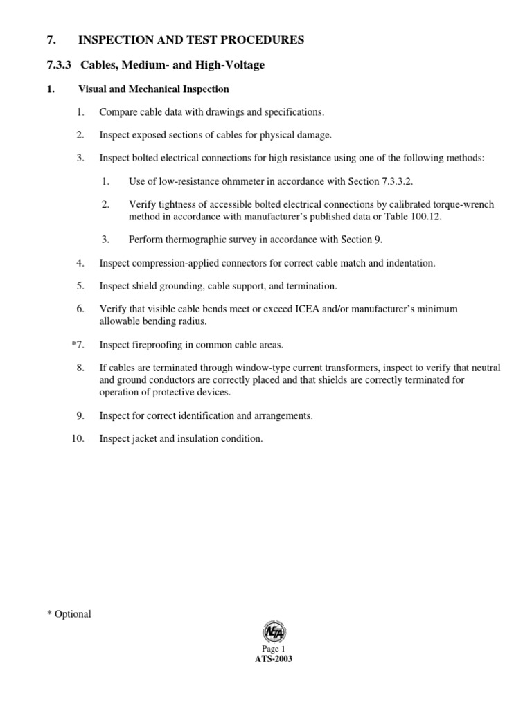 Inspection AND Test Procedures 7.3.3 Cables, Medium-And High-Voltage | PDF