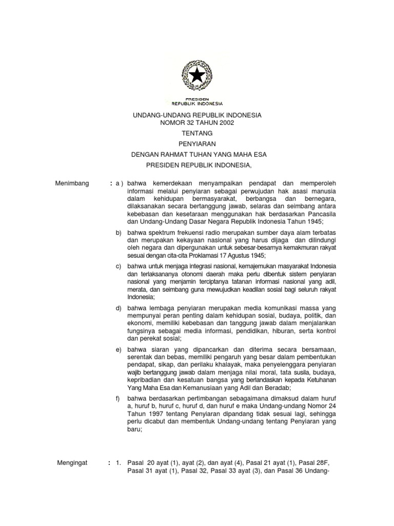UU No 32 Tahun 2002 tentang Penyiaran pdf