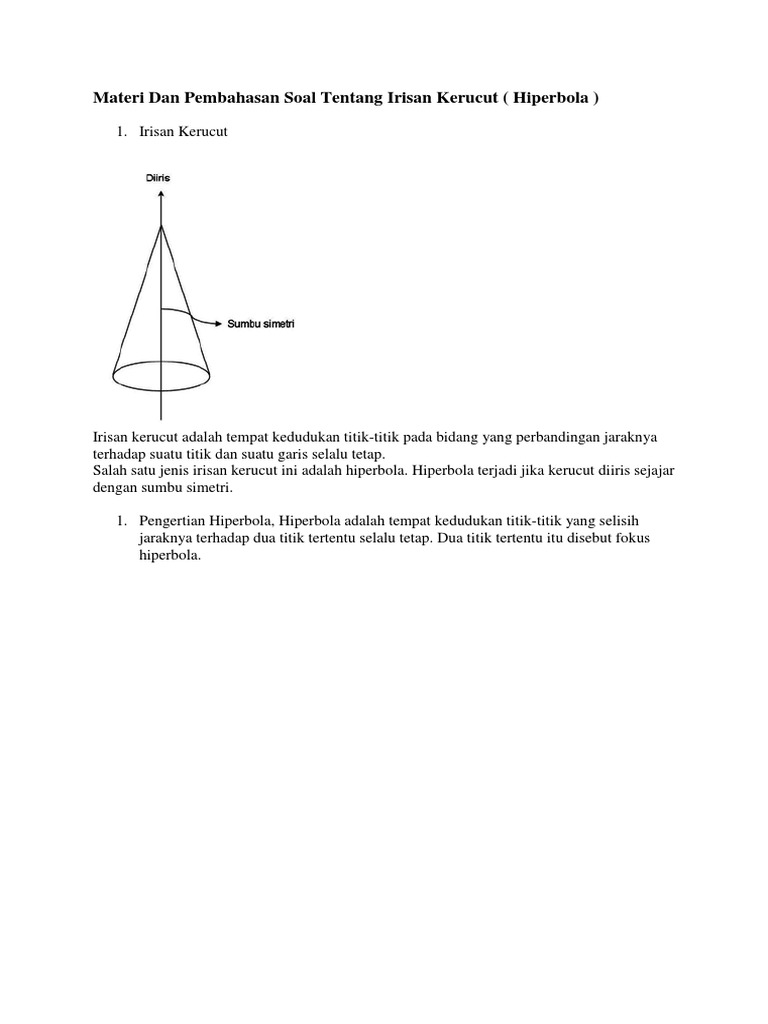 Contoh Soal Irisan Kerucut Hiperbola Dan Pembahasannya