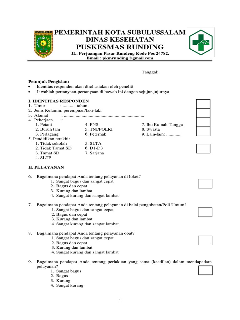 Form Survey Kepuasan Pelanggan Puskesmas Runding  PDF
