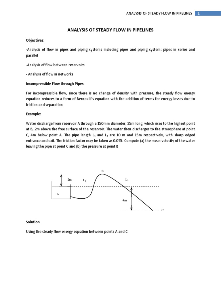 Pipe Flow Analysis Using Bernoulli's Equation | PDF | Fluid Mechanics ...