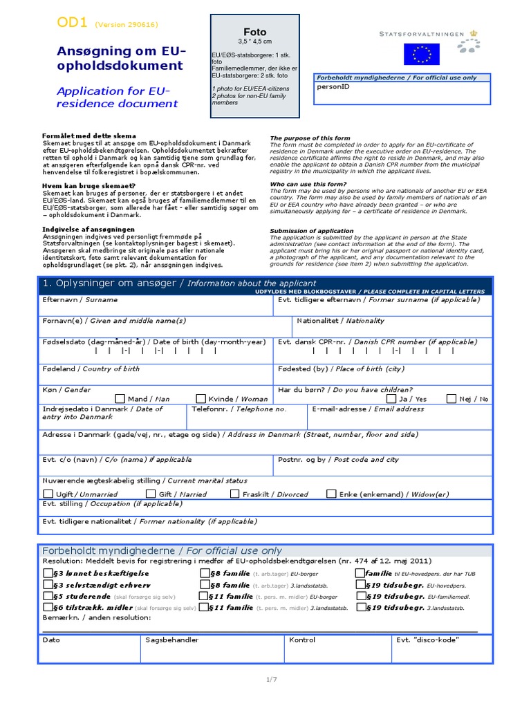 Application For EU Residence - in Denmark | PDF