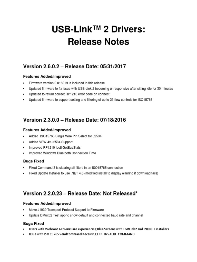 USB Link2 Release Notes Rev2 | PDF | Bluetooth | Wi Fi