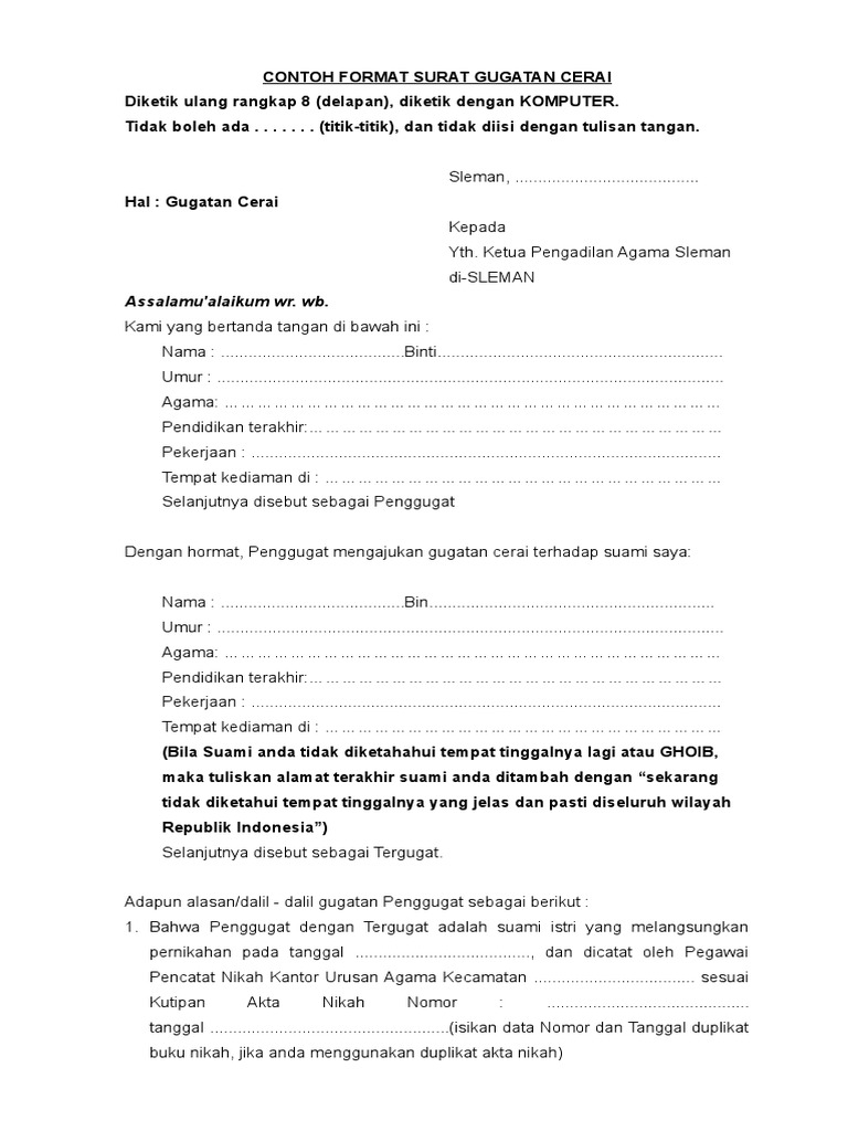 Download 63+ Contoh Surat Gugatan Cerai Terbaik Gratis
