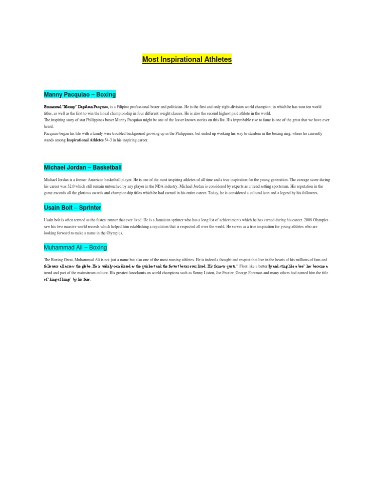 12 Most Inspirational Athletes Pdf