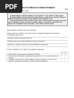 Ficha de Avaliação de Português sobre o Ulisses