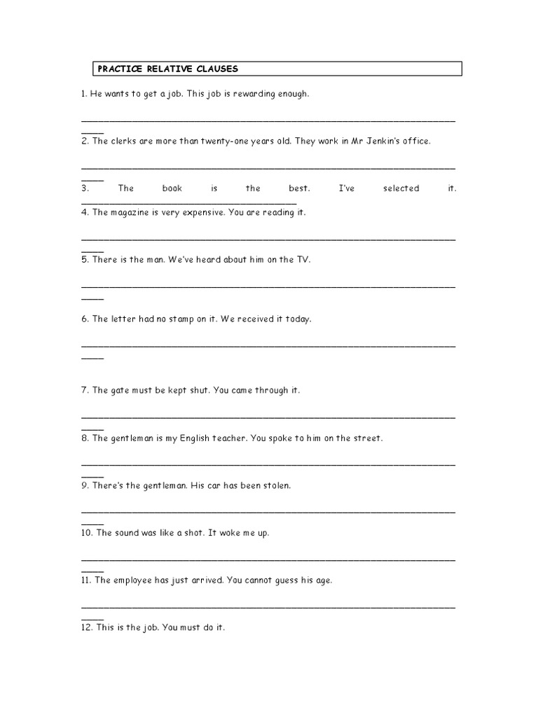 Practice Exercises for Relative Clauses | PDF