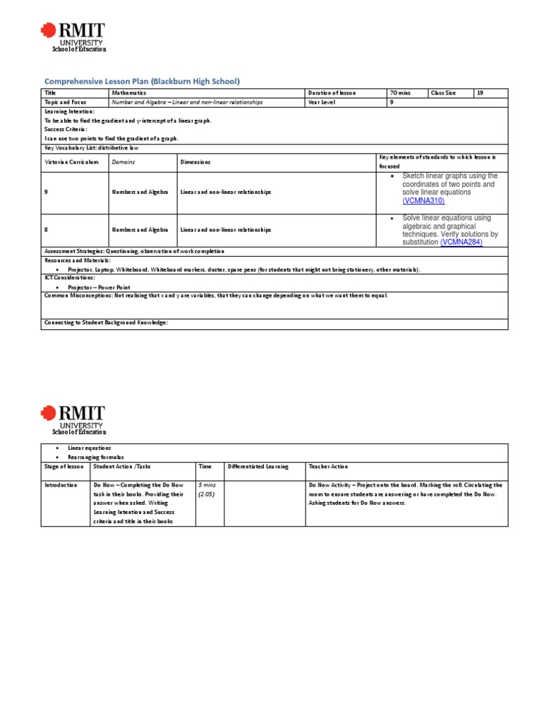 4 2 Yr9 Maths Cartesian Lesson Plan | PDF | Nonlinear System | Equations