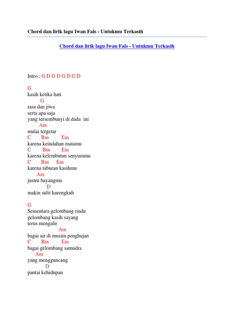 Chord Dan Lirik Lagu Iwan Fals Untukmu Terkasih Pdf