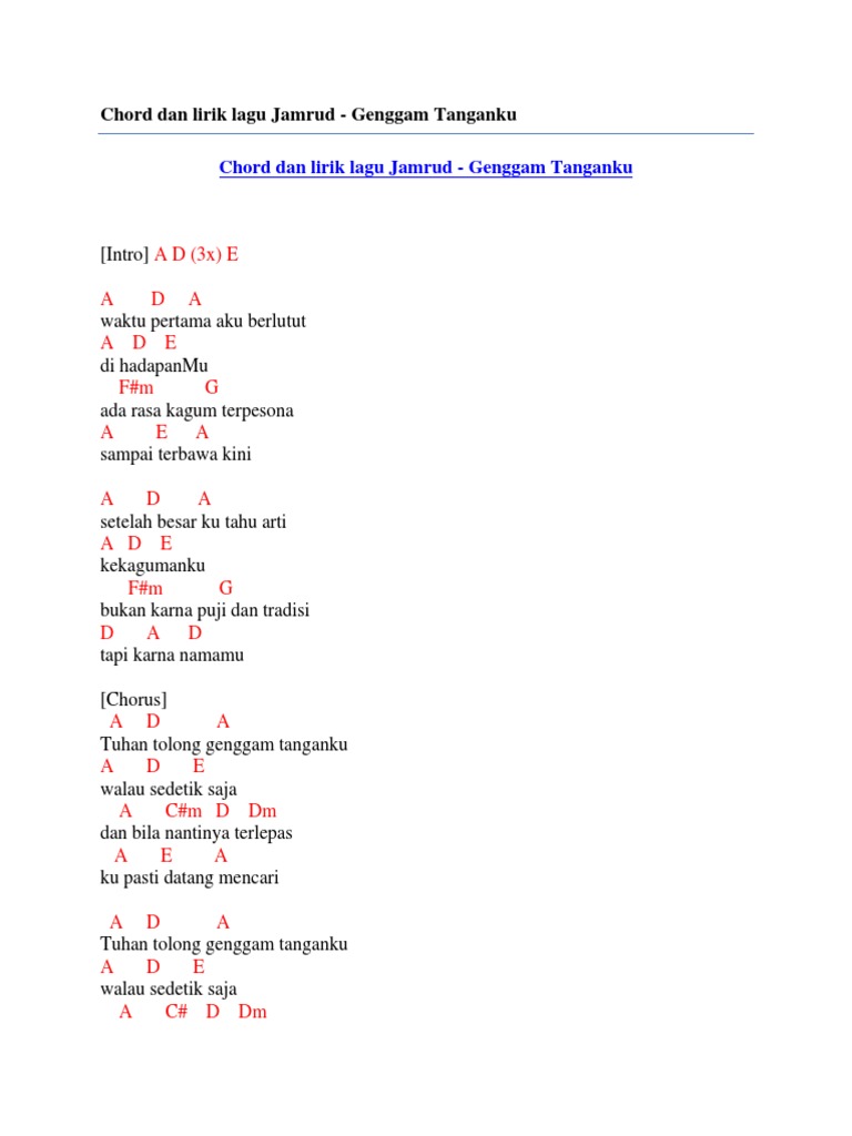 Chord Dan Lirik Lagu Jamrud Genggam Tanganku