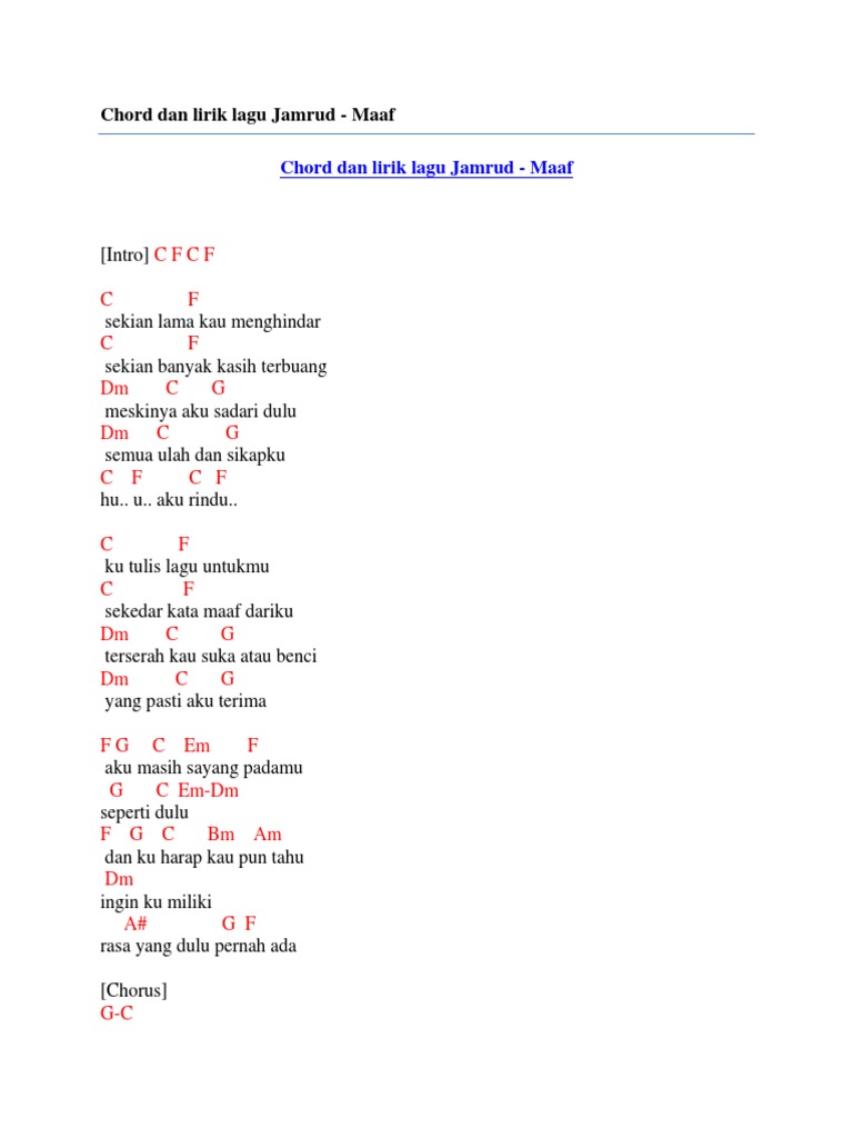 Chord Dan Lirik Lagu Jamrud - Maaf | PDF