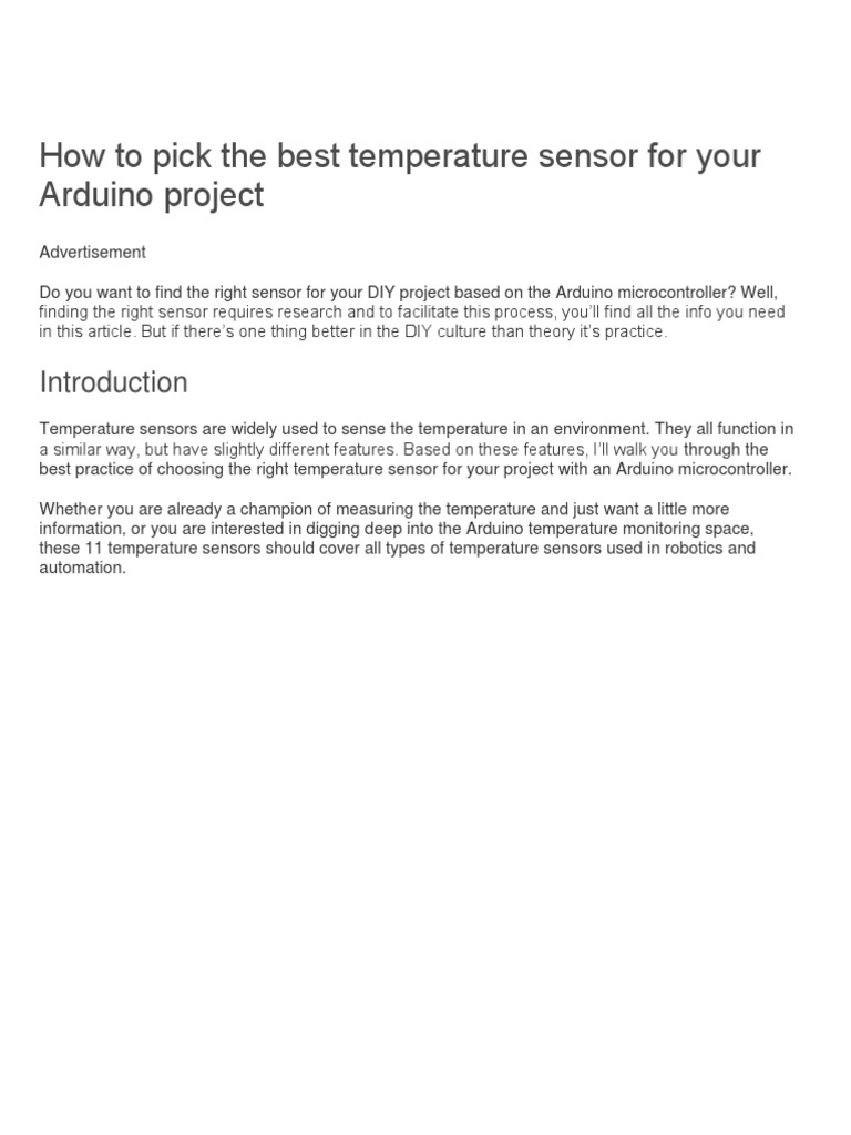 How To Pick The Best Temperature Sensor For Your Arduino Project PDF