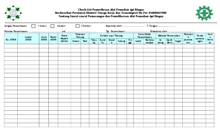 Checklist Pemeriksaan APAR Bulanan | PDF